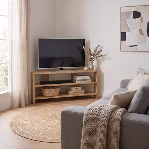 FWStyle Oak Effect Corner TV Unit in Brown, H 45 x W 110 x D 36 cm – 2