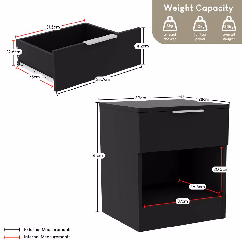 Vida Designs Trega 1 Drawer Bedside Table Chest in Black – 6