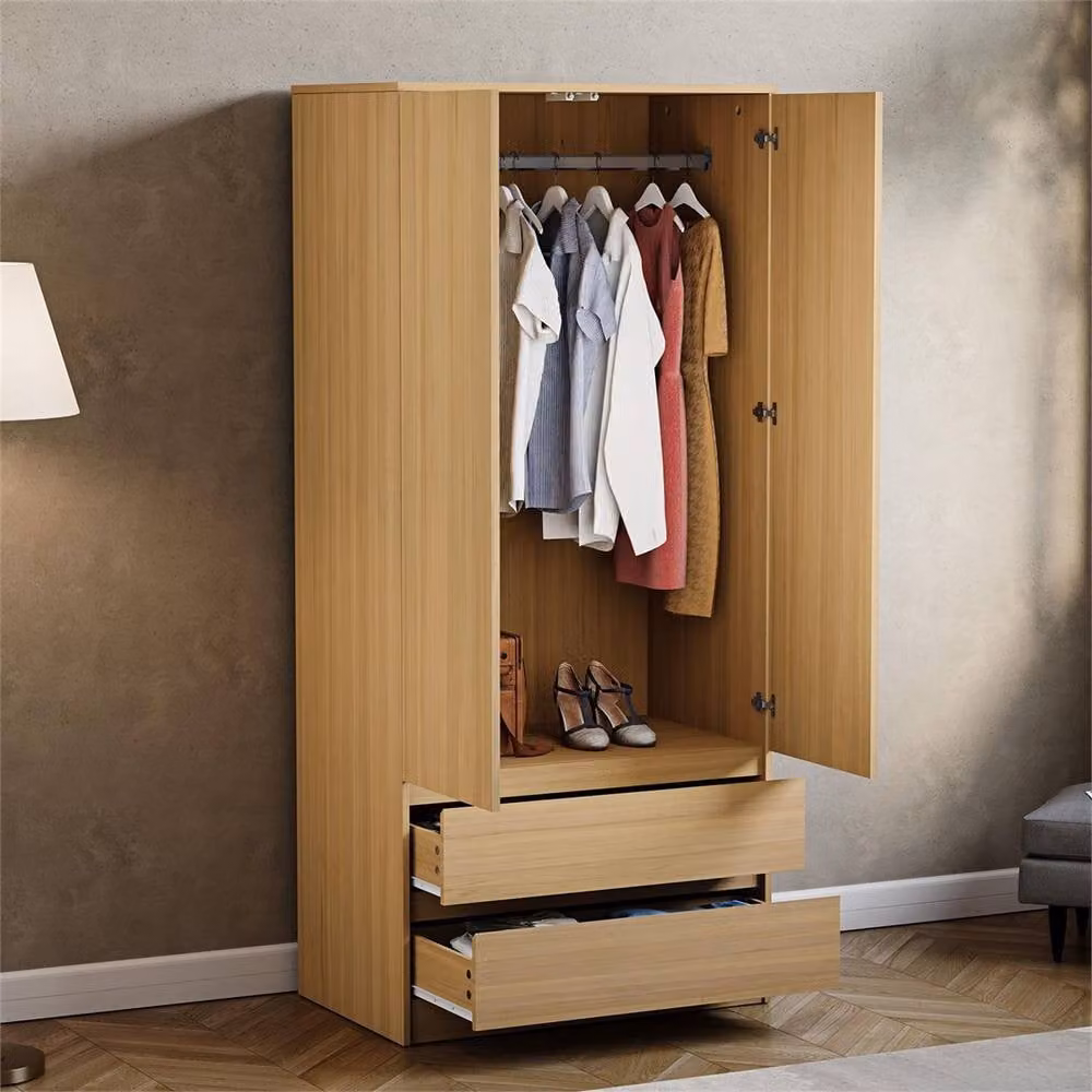 FORGEVIO Modern Pine 2 Door 2 Drawer Wardrobe in Brown – 4