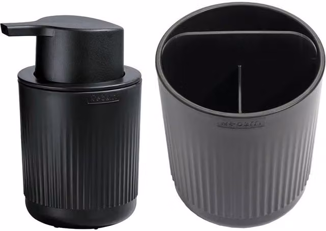 ReBorn Black Soap Dispenser 250ml and Toothbrush Holder Set – 1