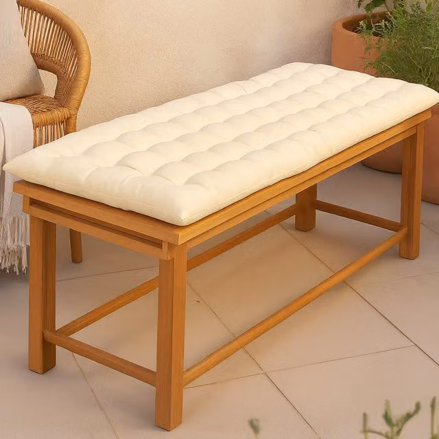 Homescapes Luxury Cotton Garden Bench Cushion in Cream, Width: 108 cm