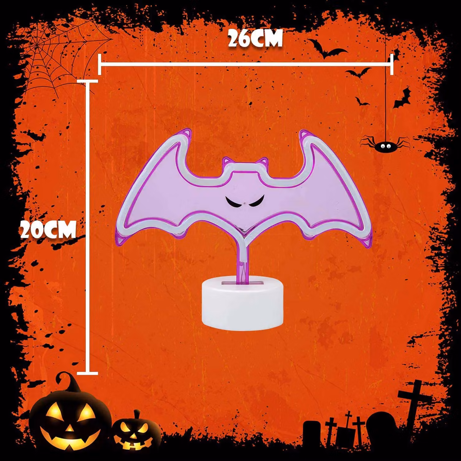 VFM e-Store Neon Bat Table Light Halloween Decoration in Purple, W: 20 cm, H: 26 cm – 2