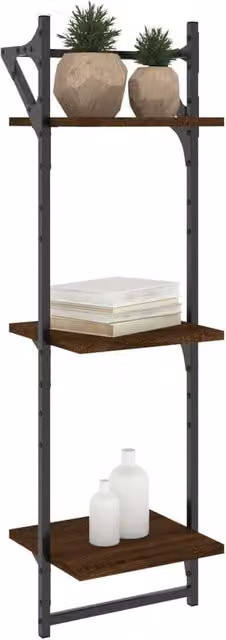 Berkfield Home Beautiful 3-Tier Wall Mounted Shelves with Bars, 2 Pieces, Brown Oak, W/D/H: 30 x 25 x 100 cm – 1