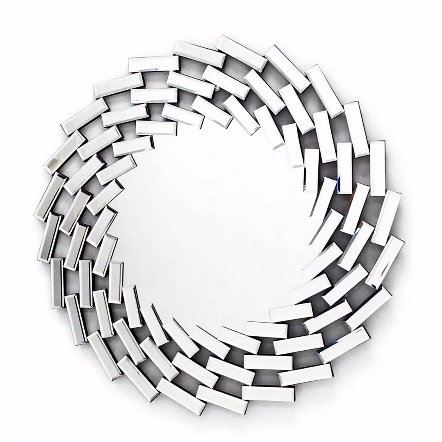 FurnitureboxUK Venetian Round Silver Geometric Patterned Wall Mirror, Diameter: 80 cm – 3