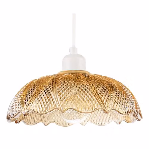 Happy Homewares Vintage Amber Tinted Cut Glass Dome Pendant Light Shade, W: 25 cm, H: 9 cm