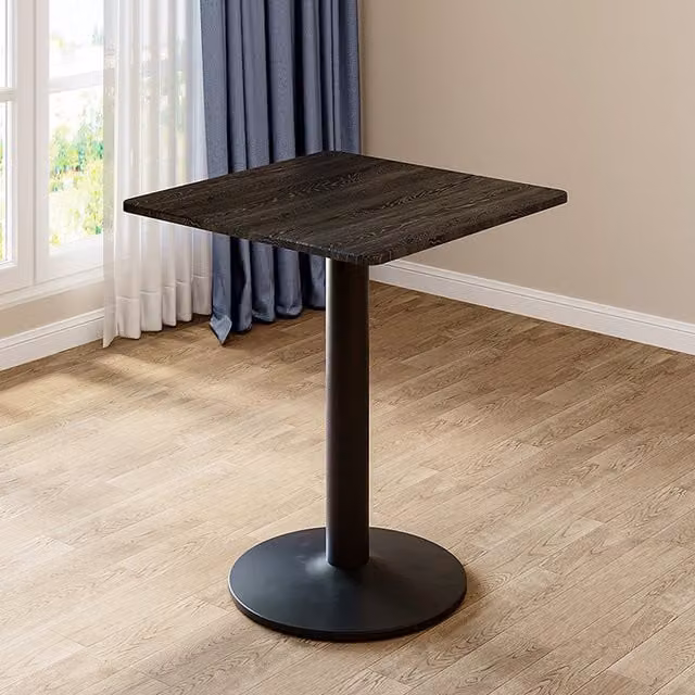 Livingandhome Minimalist Square Black Metal Cafe Table with MDF Laminate Top