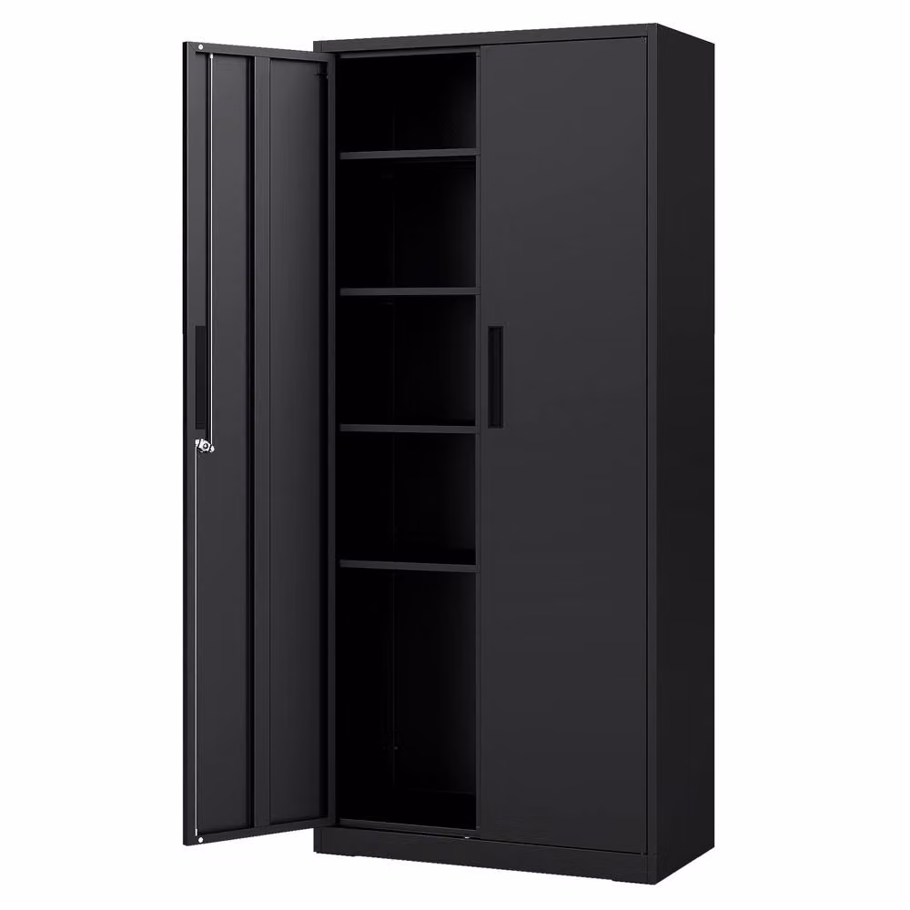 Gymax Lockable 2-Door Steel Tool Cabinet and Pantry in Black, W/D/H: 80 x 40 x 180 cm – 8