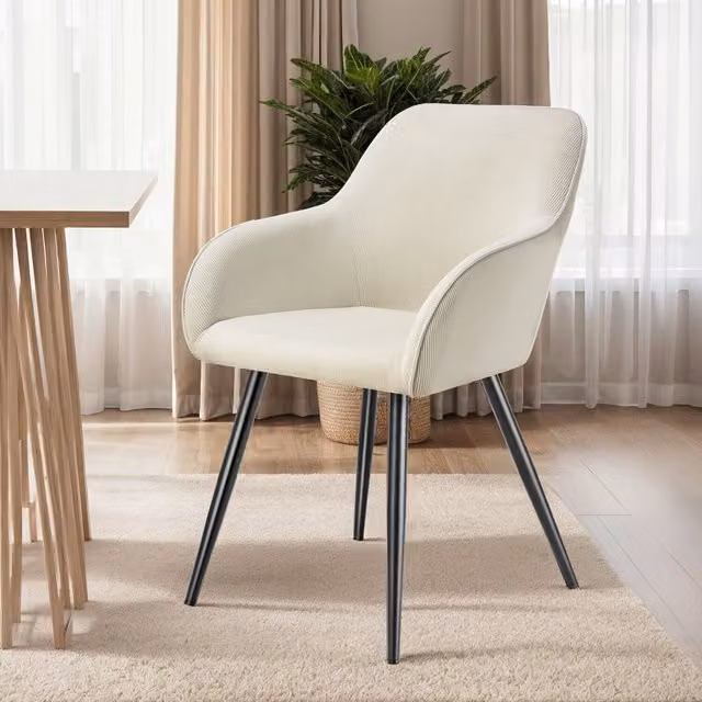 Tectake Scandinavian Dining Chair Set of 4 in Bouclé Fabric, Beige and Black