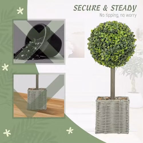 HOMCOM Set of 2 Green Artificial Boxwood Ball Plants, Height: 50 cm – 5