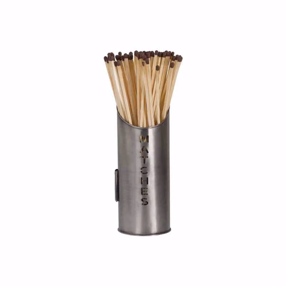 Lemon Pavilion Grey Metal Logs and Kindling Buckets and Matchstick Holder, Height: 32 cm – 3