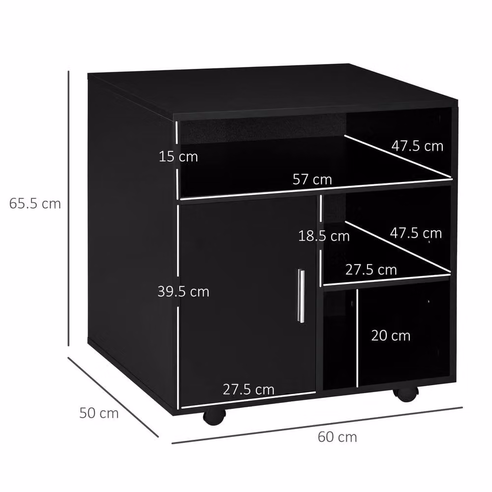 Rolipo Mobile Printer Stand with Storage, Black, W: 60 cm, D: 50 cm, H: 65.5 cm – 3