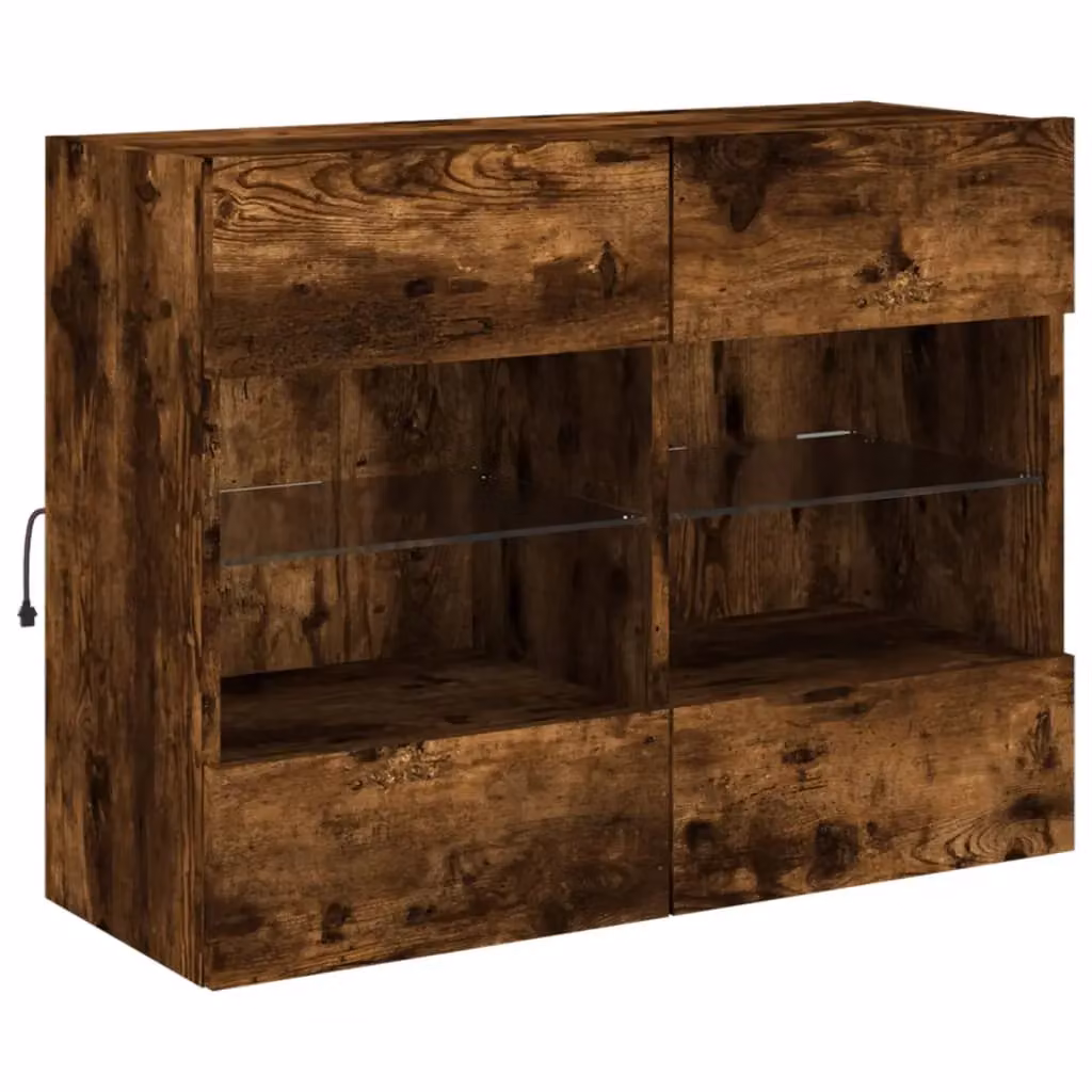 Berkfield Home Modern Wall Mounted TV Cabinet with LED Lights in Smoked Oak Brown, W/D/H: 78.5 x 30 x 60.5 cm – 3