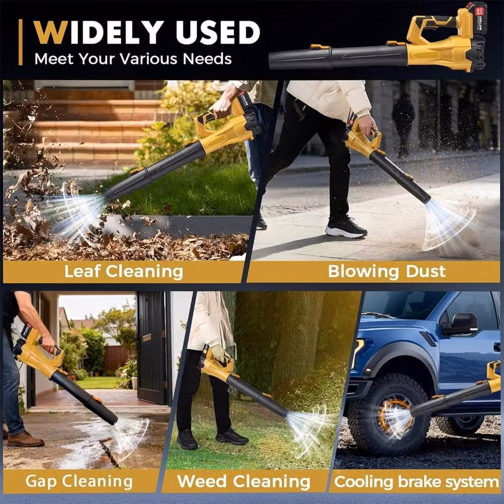 Ventryn Brushless 21V Cordless Leaf Blower with 6 Speeds, 2 Rechargeable Batteries and Charger, Yellow – 6