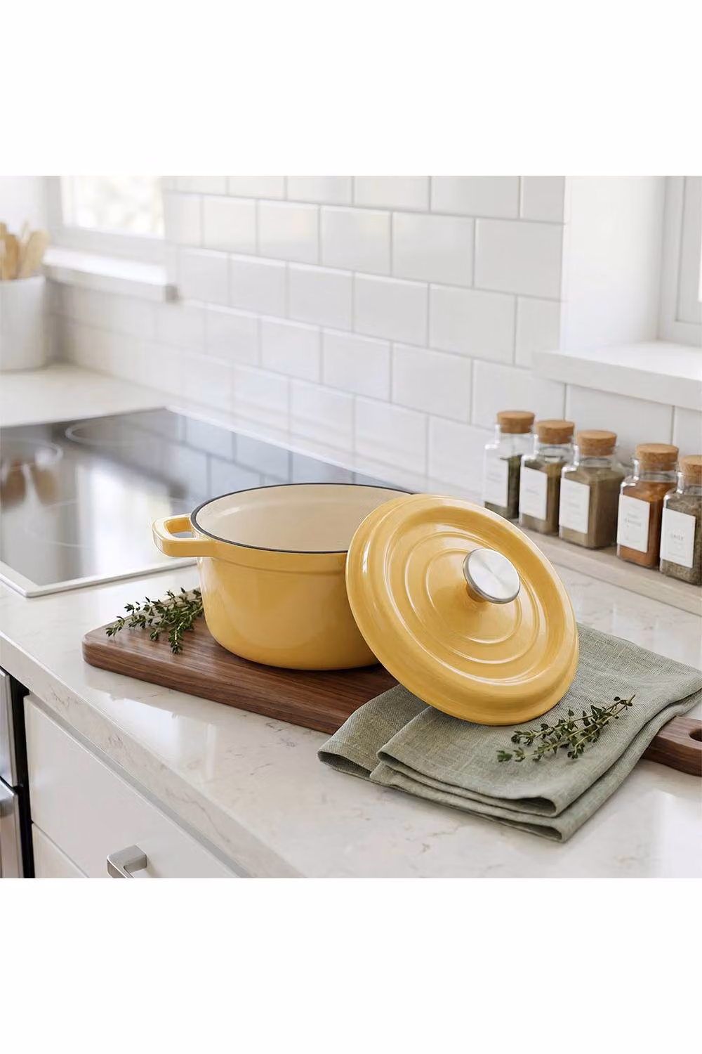 Living and Home Enamelled Cast Iron Dutch Oven Casserole Pot with Glass Lid, Yellow, 5 l – 2
