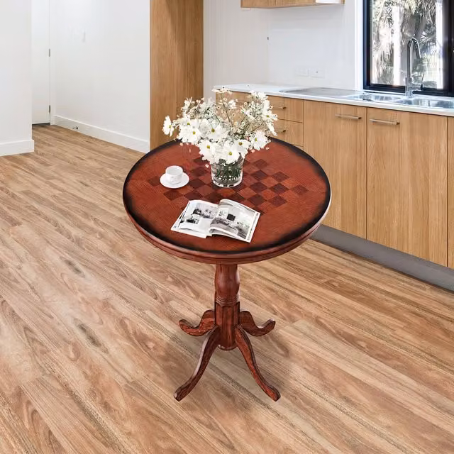 Costway Round Brown Wood Pub Pedestal Side Table