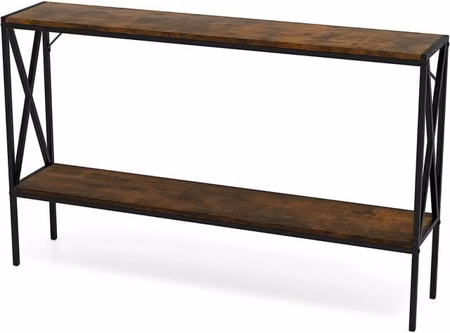 Havendro 2-Tier Industrial Narrow Sofa Table in Brown and Metal, W/D/H: 120 x 23 x 74 cm