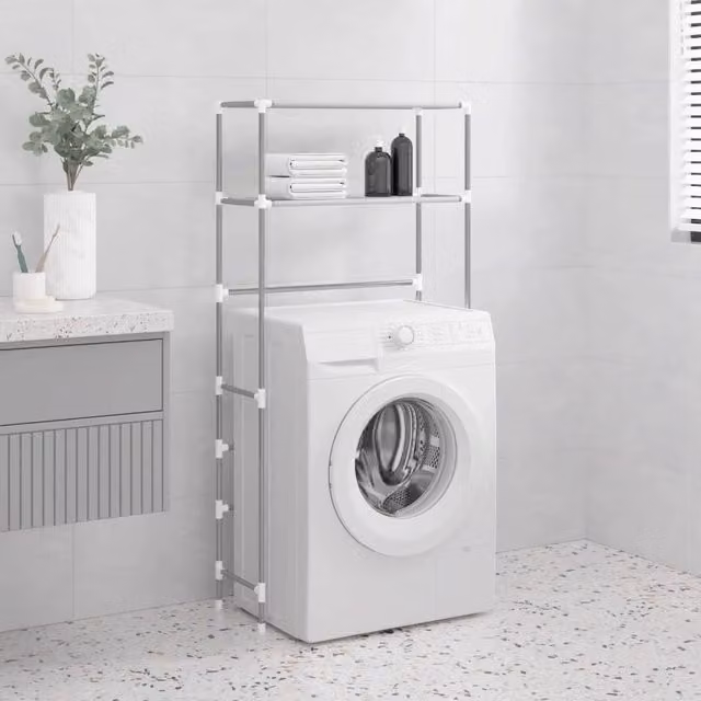Berkfield Home 2-Tier Metal Storage Rack over Washing Machine, Grey, W/D/H: 69 x 28 x 143 cm – 1