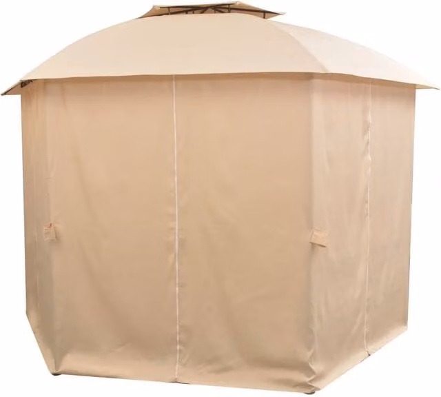 Berkfield Home Elegant Hexagonal Garden Marquee Pavilion Tent with Curtains, Beige, W: 312 cm, D: 312 cm, H: 265 cm
