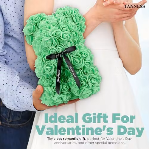 Tanness 25cm Artificial Rose Bear with Transparent Gift Box in Green – 3