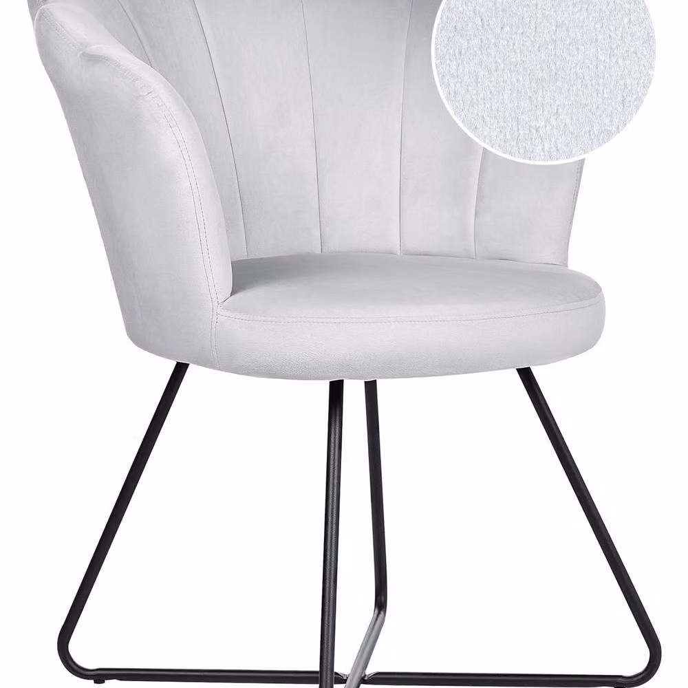 Wyld and Coco Grey Velvet Shell-Back Armless Chair with Black Metal Frame – 2