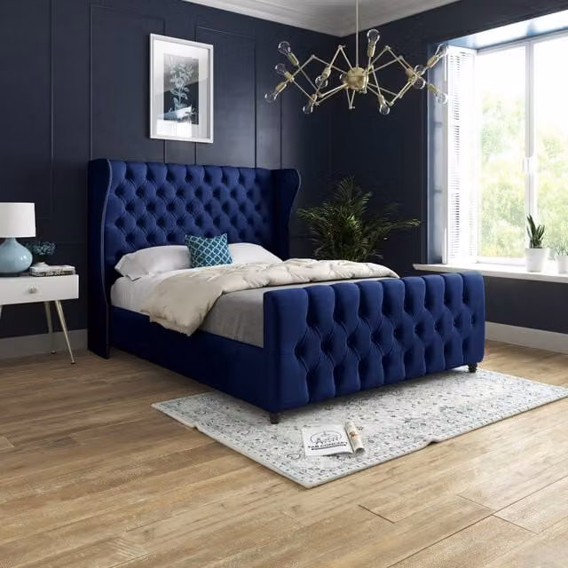 KDMD Dozer Soft Velvet Upholstered Bed Frame, Blue, W/D/H: 120 x 200 cm