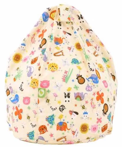 BeanLazy Large Party Animals Bean Bag with 100% Cotton Removable Cover in Beige and Multicolour Abstract Design