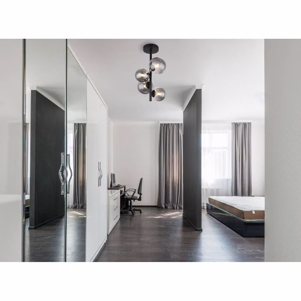 Netlighting Riha Globe Ceiling Light in Matt Black with Grey Smoke Glass Shade, 4x G9 – 2