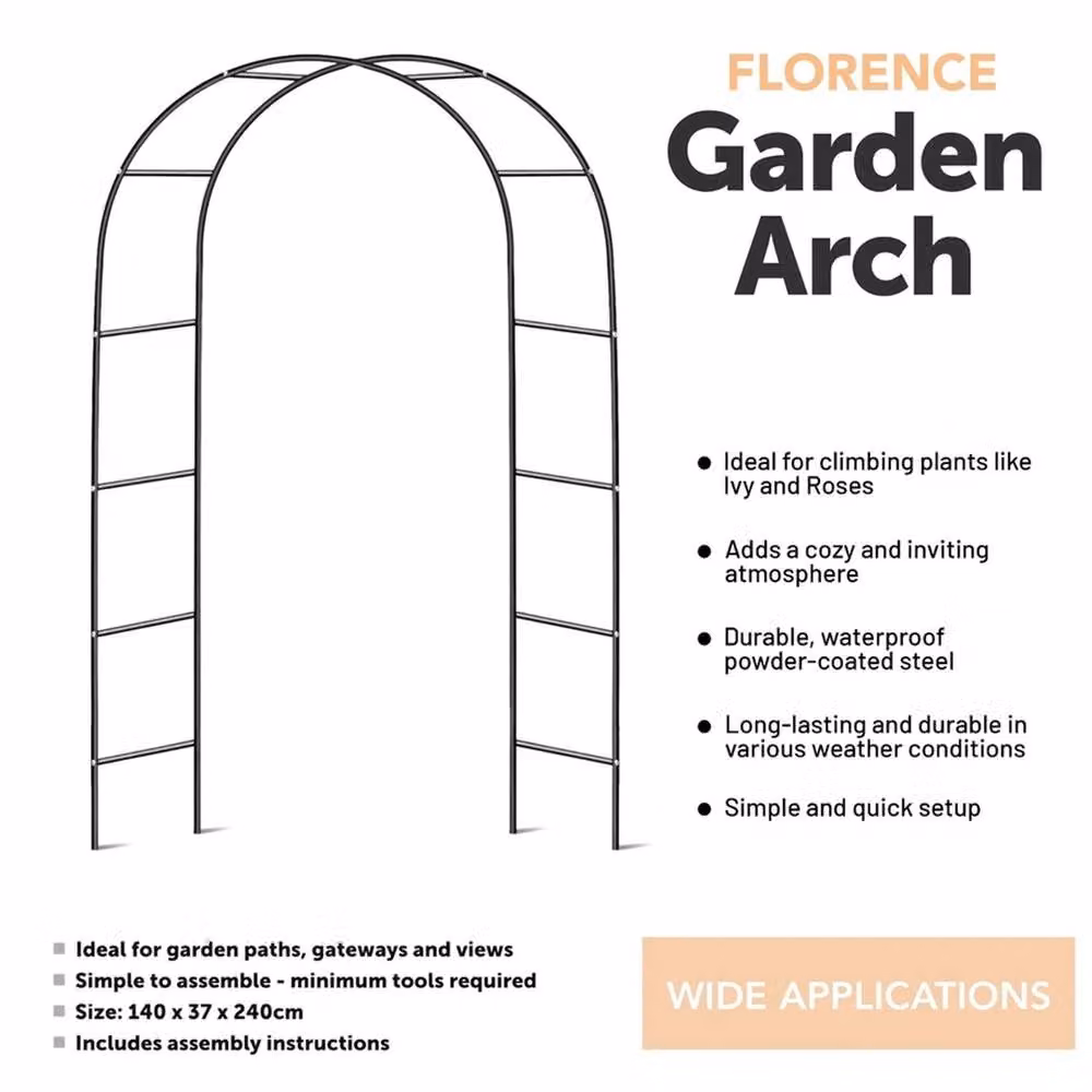 Nordara Metal Garden Arch Climbing Plant Support Trellis Frame in Green, H 200 cm x W 100 cm x D 100 cm – 1