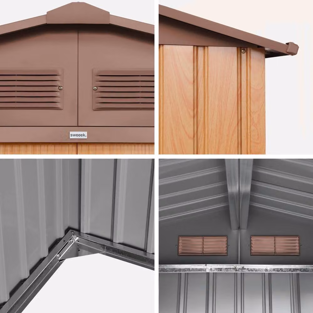 Sweekeek Brown Pent Garden Shelter with Anchor Kit and Sliding Door – 4