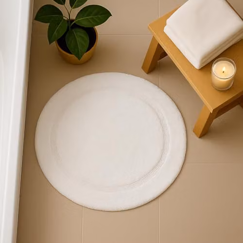 Allure Bath Fashions Round Cotton Non-Slip Bath Mat, White, Diameter: 65 cm – 2