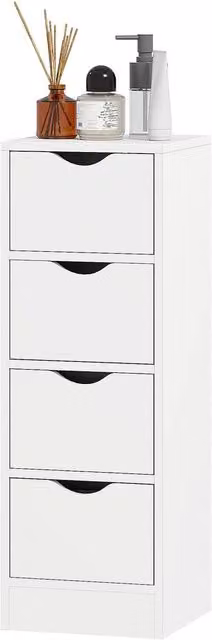 HOMCOM White Freestanding Scandinavian 4-Drawer Bathroom Cabinet