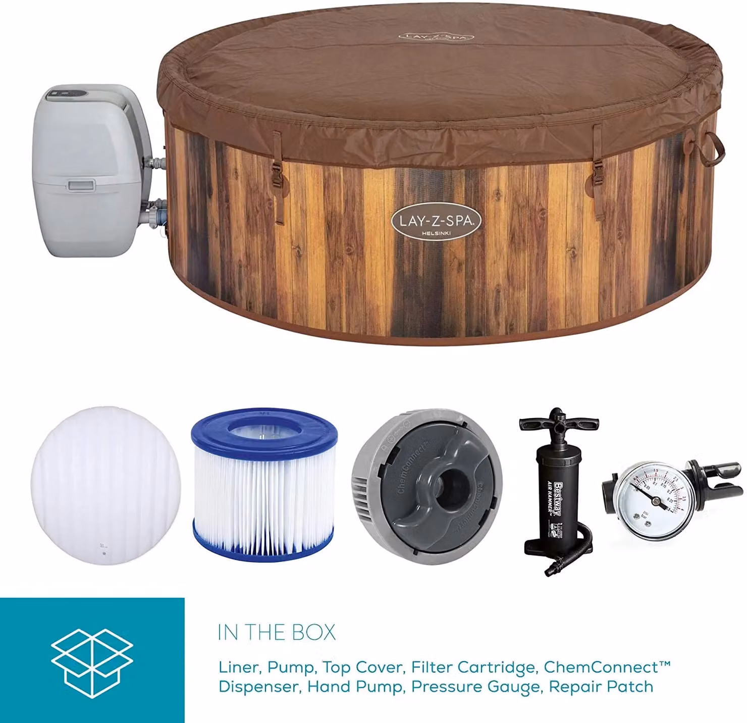 Bestway Lay Z Spa Helsinki Inflatable Hot Tub with Freeze Shield in Brown Wood Effect – 3