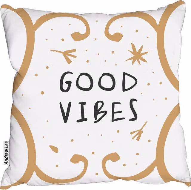 Andrew Lee Good Vibes Square Cushion, Yellow and White, W/D/H: 60 x 60 x 1 cm
