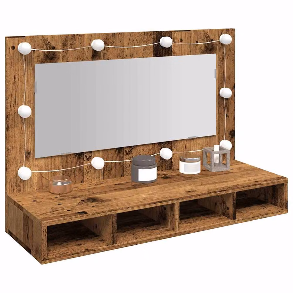 Berkfield Home Mirror Cabinet with LED Lighting in Old Wood Brown, W/D/H: 90 x 31.5 x 62 cm – 2