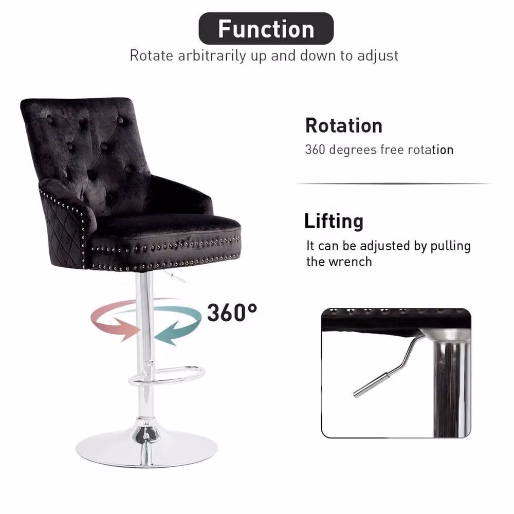 Kelvenix Black XL Swivel Velvet Bar Stools with Armrests – 3