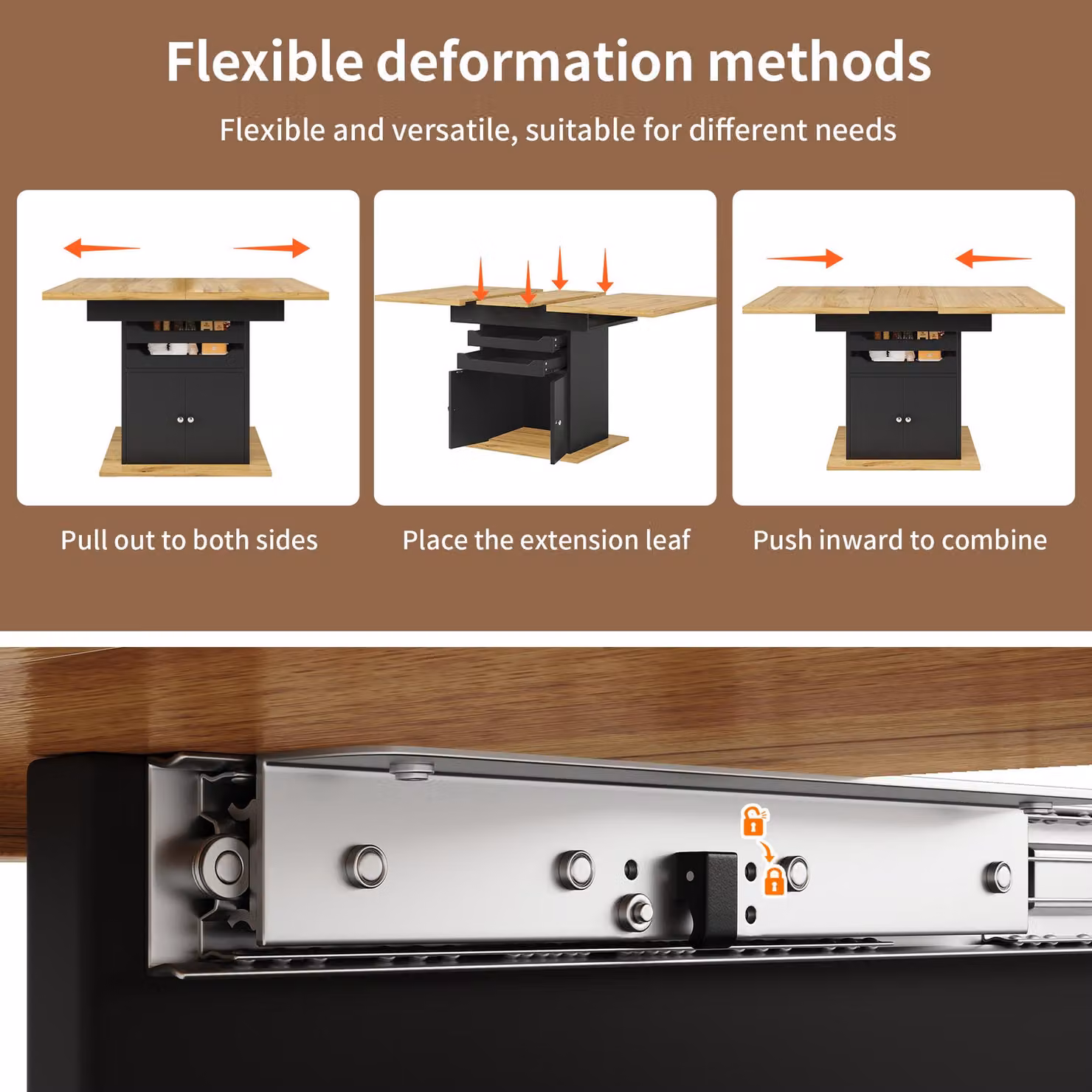 Aosom UK Black Telescopic Extendable Dining Table with Pull-Out Drawers and Integrated Cabinet, W: 80 cm, H: 76 cm, L: 110-140 cm – 4