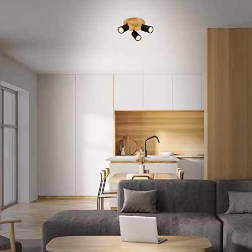 Briloner Industrial Adjustable Ceiling Spotlight with Black Wood Base and 3xGU10 Fitting, W/D/H: 19 x 8.5 x 19 cm – 2