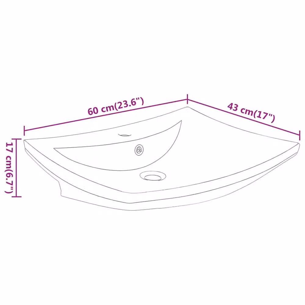 Berkfield Home Black Luxury Rectangular Ceramic Basin with Overflow, W: 60.0 cm, D: 43.0 cm, H: 17.0 cm – 6