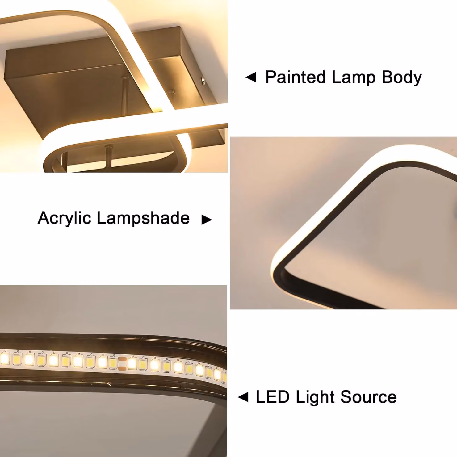 COMELY Modern Square Dimmable LED Ceiling Light with Remote Control, Black – 6