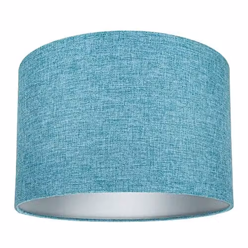 Happy Homewares Modern Round Fabric and Metal Lampshade in Petrol Blue and White, Diameter: 30 cm