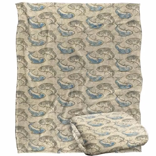 JQ Licensing Ying Yang Fish Pattern Super Soft Fleece Throw Blanket, White, W/D/H: 152 x 127 cm