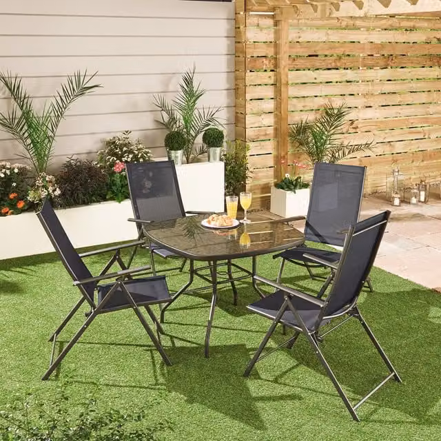 Outdoor Essentials Rio Square Glass Top Garden Table with Powder Coated Steel Frame
