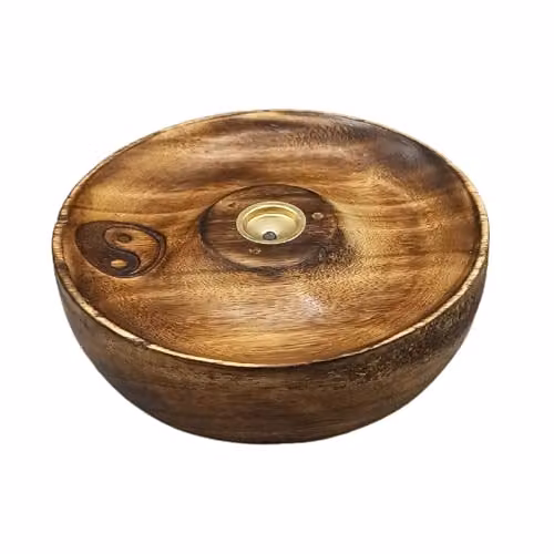 KDMD Yin & Yang Round Wooden Incense Stick and Cone Burner Disc in Brown – 4