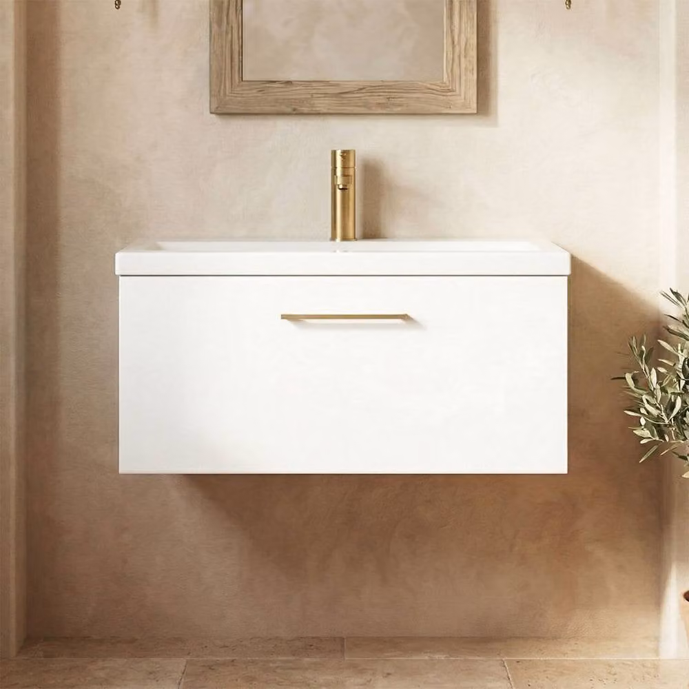 Balterley Gloss White Wall Mounted Single Drawer Bathroom Vanity Unit with Basin W/D/H: 80.0 x 39.0 x 39.9 cm – 5