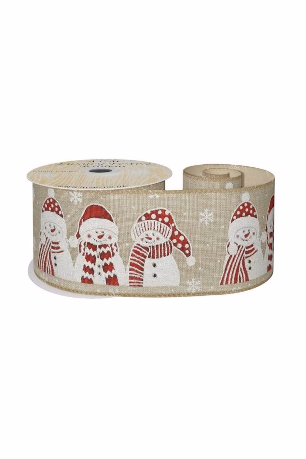 KDMD Natural Wired Ribbon with Red Snowman, Width: 6.3 cm, Length: 10 yards – 2