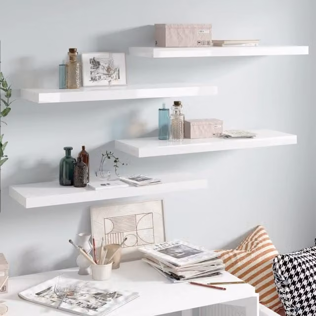 Berkfield Home Floating Wall Shelves, 4 Piece Set, High Gloss White MDF, W: 80 cm, D: 23.5 cm, H: 3.8 cm – 1