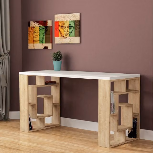 Decortie Modern Oak Computer Desk for Home Office