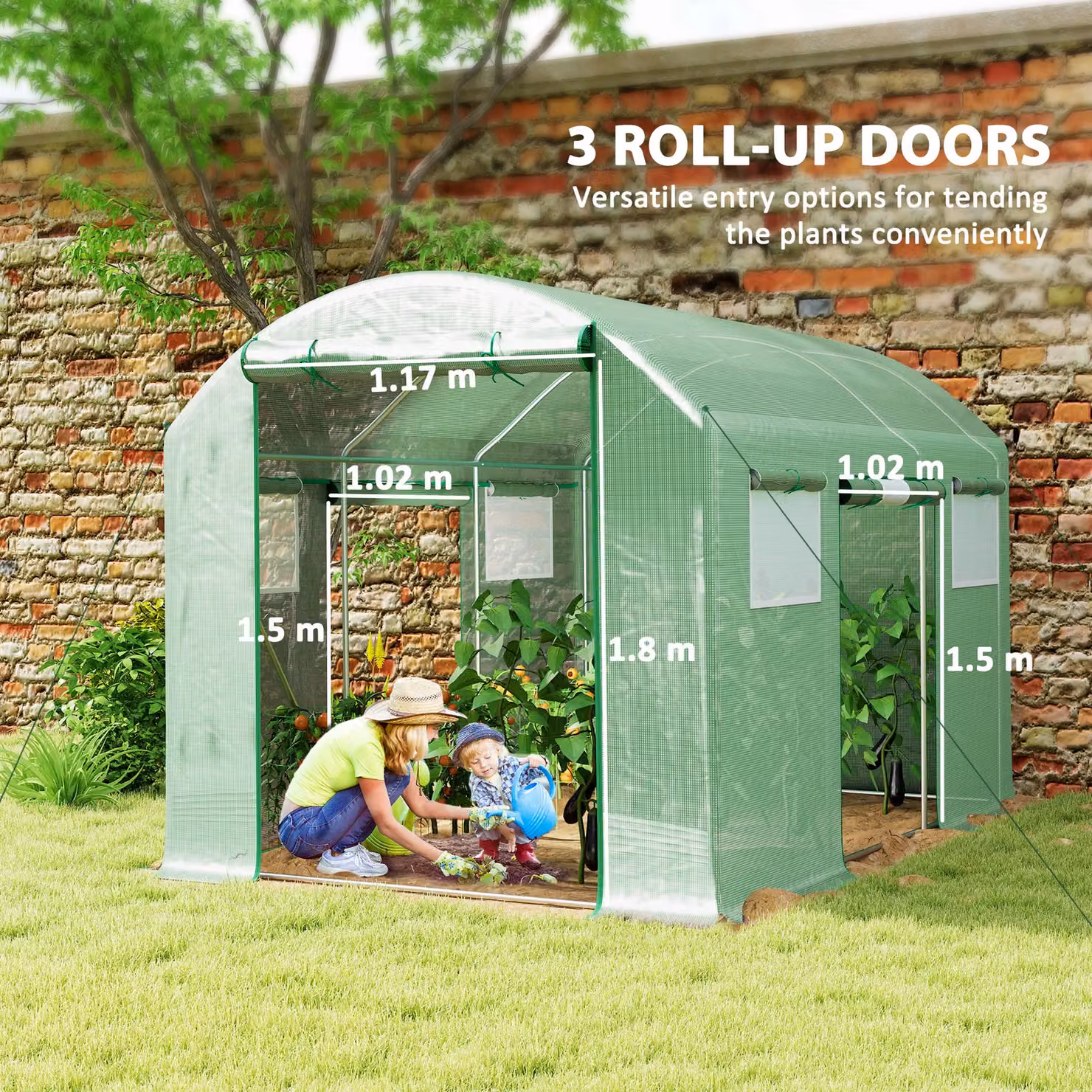 Outsunny Green Polytunnel Greenhouse with Roller Windows and Galvanised Steel Frame, W/D/H: 6 x 2 x 2 m – 4