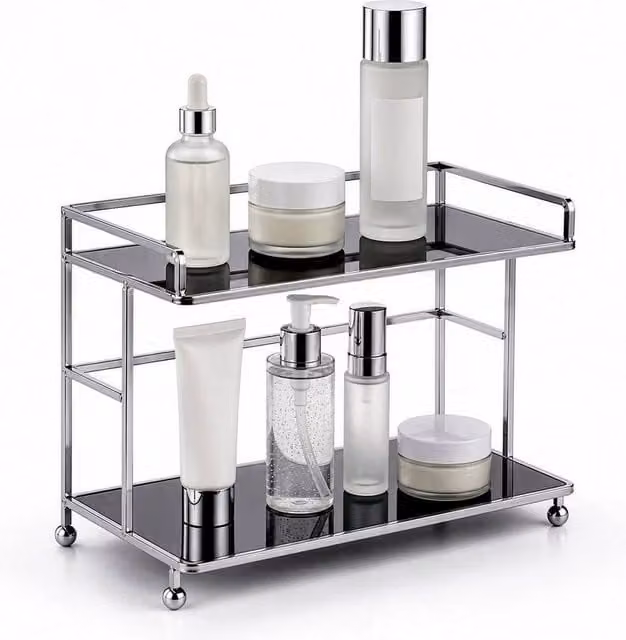 Kelvenix Black 2 Tier Metal Storage Stand and Cosmetic Perfume Display Rack