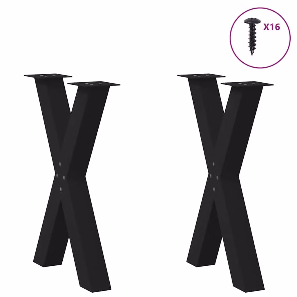 Berkfield Home X-Shaped Dining Table Legs, 2 Piece Black Steel Set, H: 72.5 cm x W: 50 cm – 3
